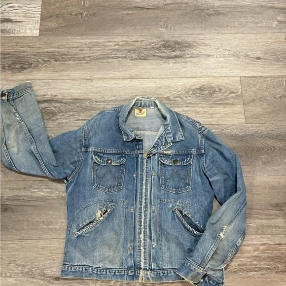 WRANGLER Blue Bell 1950s 8MZ Denim Zip-Up Vintage Blue Jacket Size 42